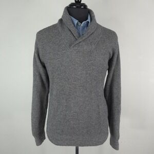 Peter Millar Sweater Mens Large Gray Shawl Collar Elbow Patch Wool Yak Cashmere